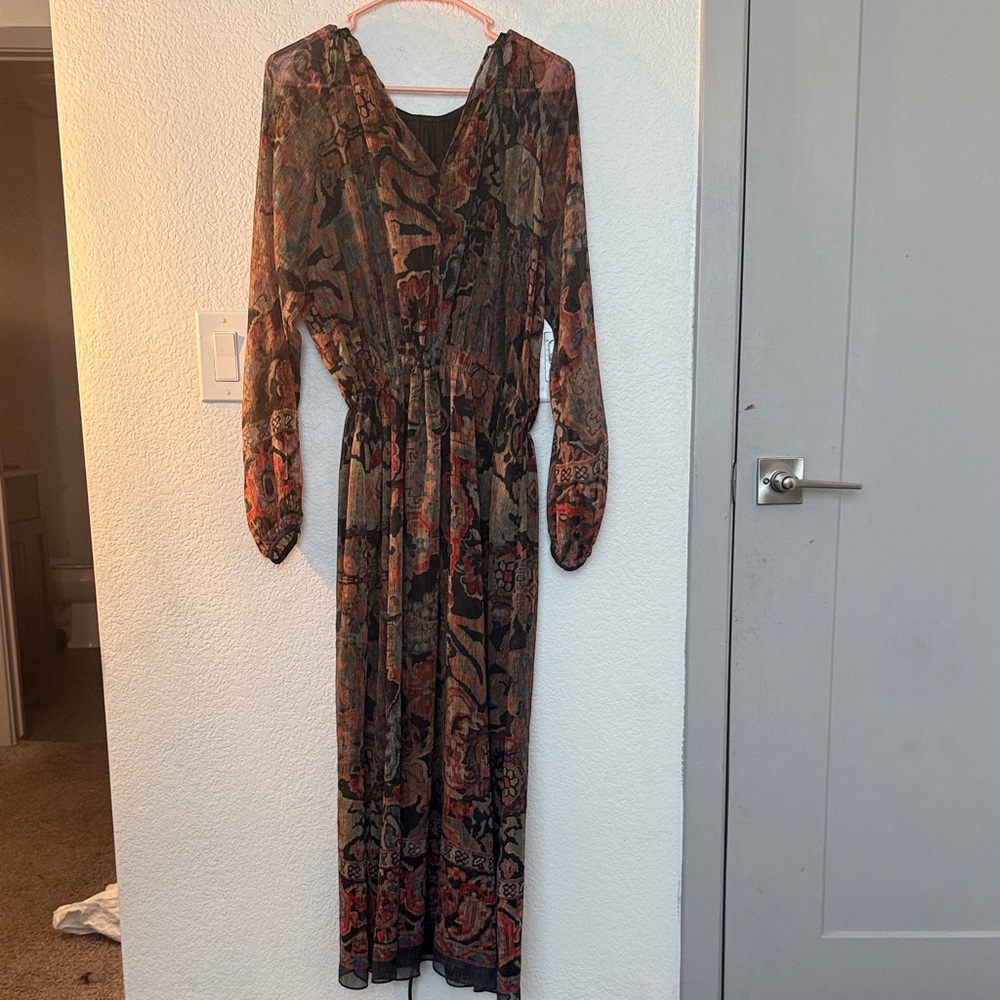 Zara Long Sleeve Dress with Black and Red Pattern